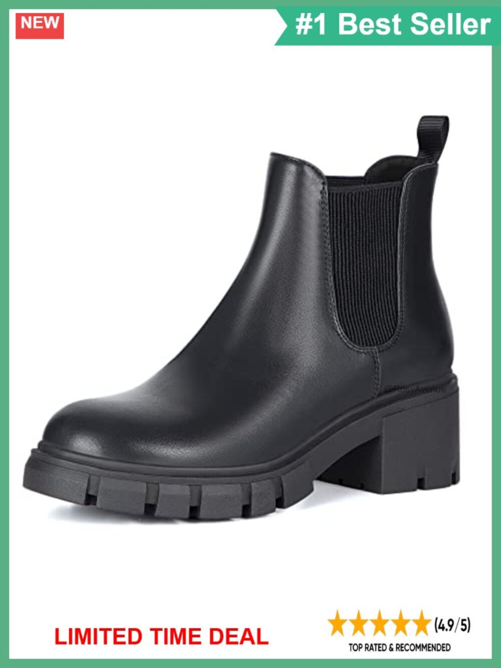 Faux Leather Suede Chelsea Ankle Boots Slip On Chunky Lug Sole